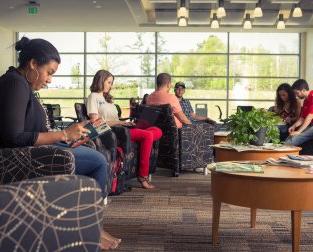 student in library